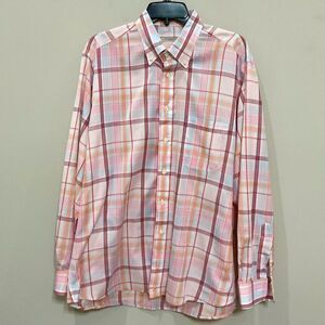 Burberry London Pastel Plaid Shirt Sz L Button Front Pink Spring Long Sleeve